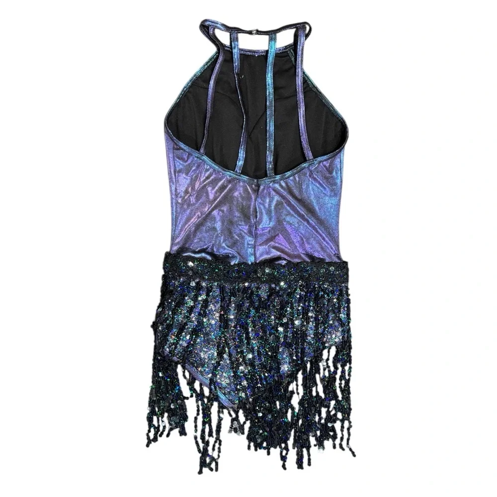 Weissman | Swing Set Sparkling Blue and Black Iridescent Dance Costume, Size LC